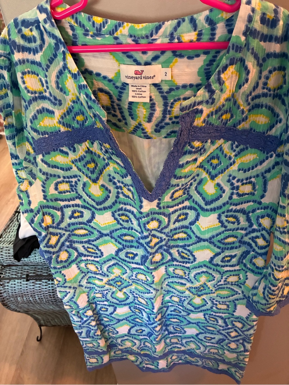 Vineyard Vines Blue, Green & Yellow Printed Cotton Tunic